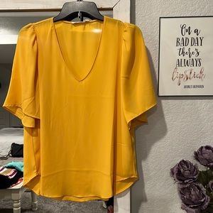 Dark golden yellow blouse with loose bell sleeves